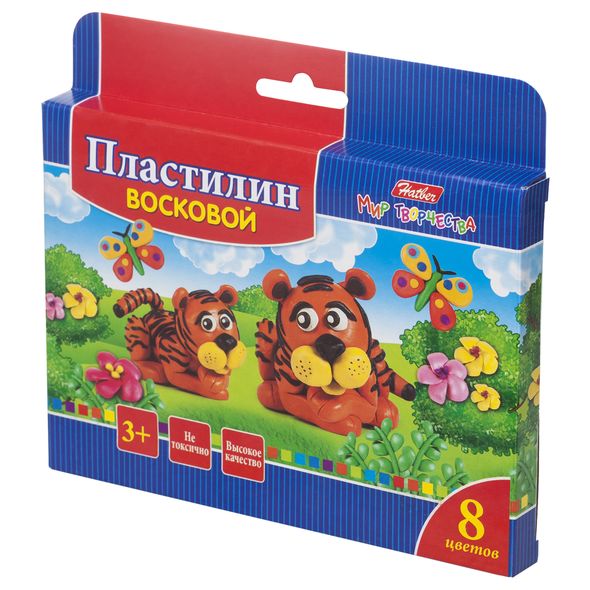 Пластилин Восковой 8 цв. 120г Hatber со стеком-Забавные зверята-   в инд.упак.с европодвесом , 